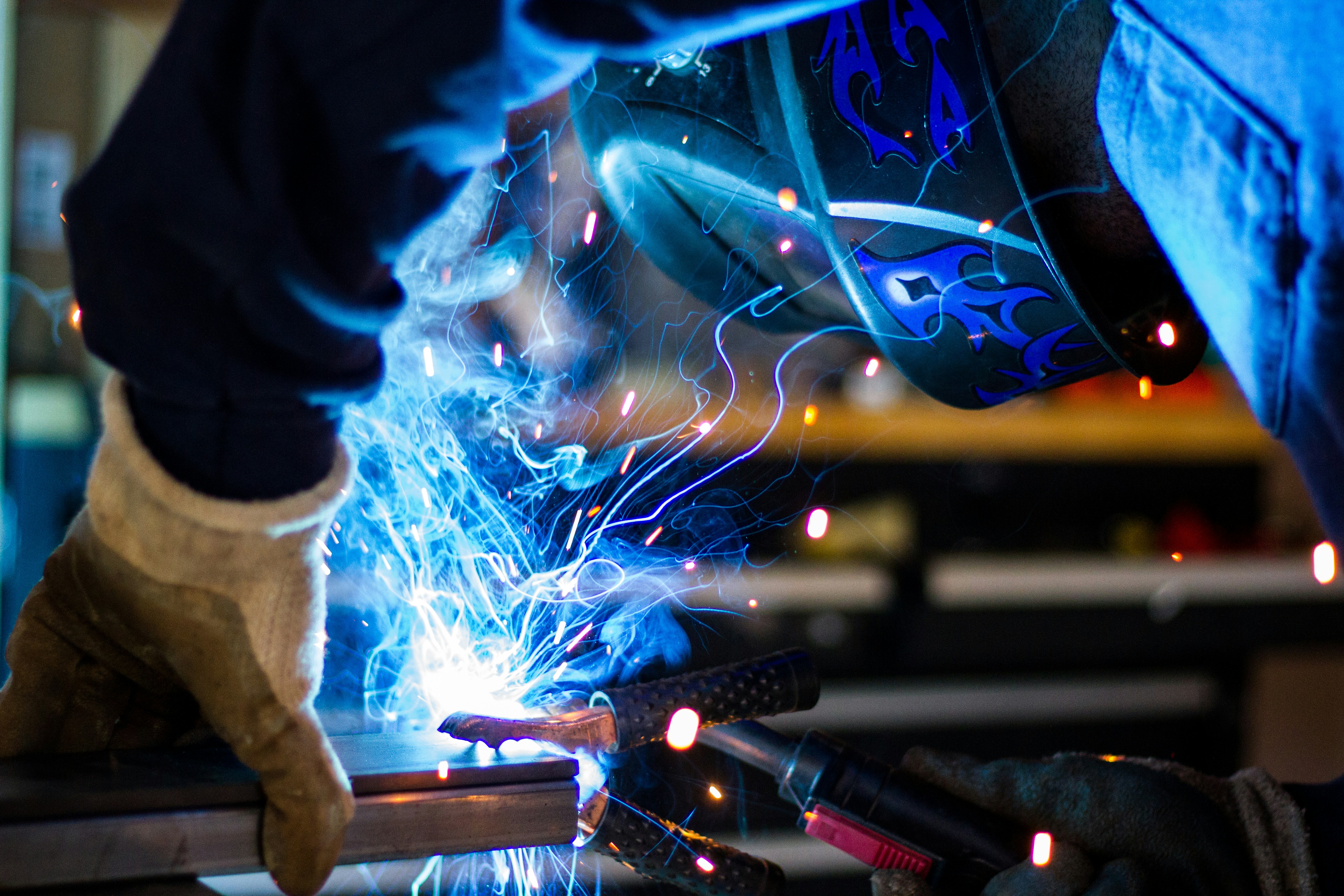Close-up of a welder working on metal